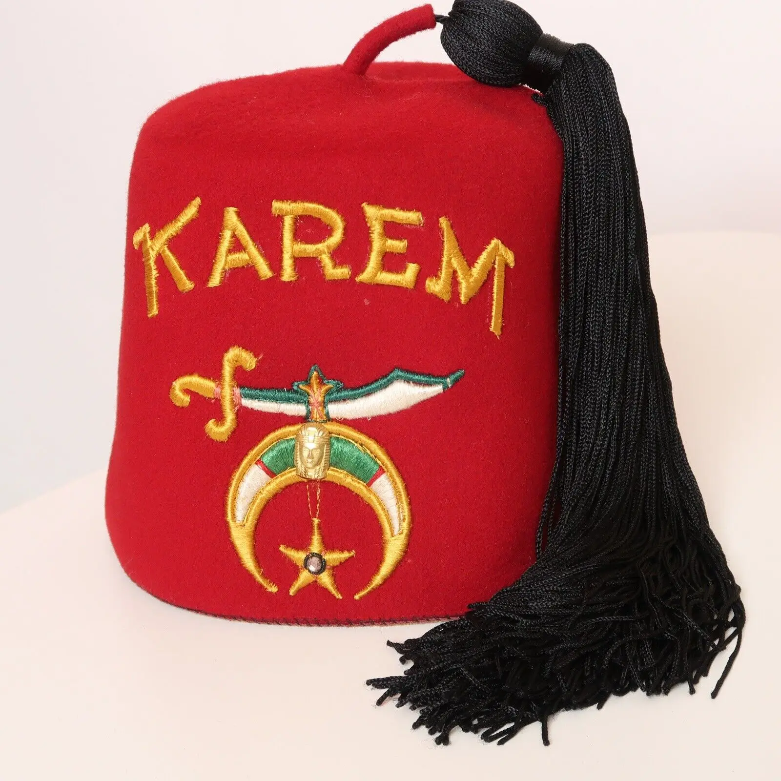 Other Hats & Caps-shriners Fez Hat Hand Embroidered Masonic Custom Name Logo Rhinestones Row 3