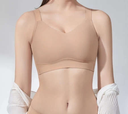 Full cup ladies Thin Soft underwear Big Size V-neck Jelly bar comfort support Anti droop Wireless gather 34G seamless Sports bra