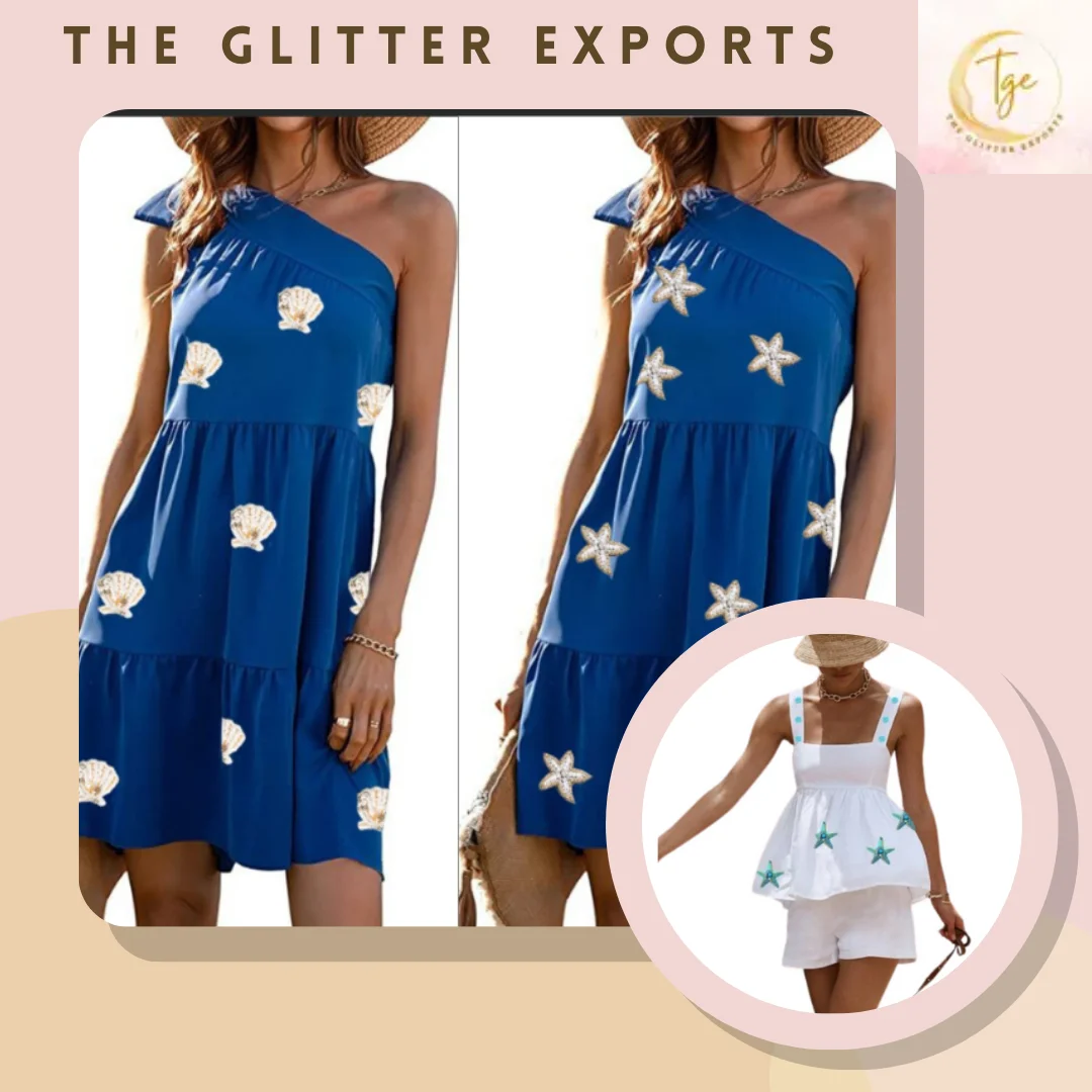 Wholesale Suppliers Off-shoulder Summer Casual Dress Shells Starfish Custom Patches For Women and Girls Uses