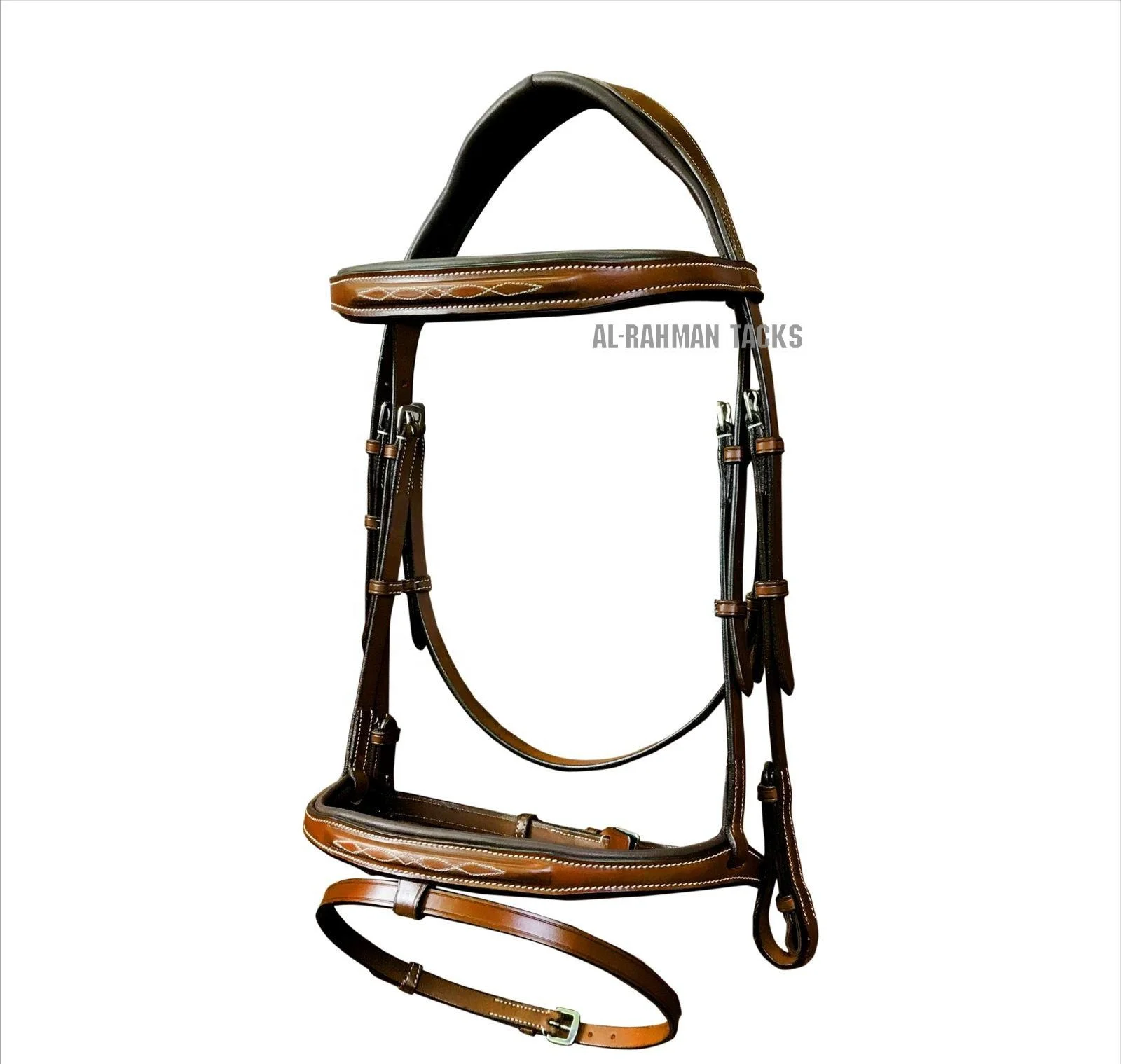 PREMIUM EQUESTRIAN FULL GRAIN LEATHER HORSE JUMPING BRIDLE FANCY STITCHED RAISED LEATHER WITH FLASH CHIN STRAP LUXURY BRIDLE