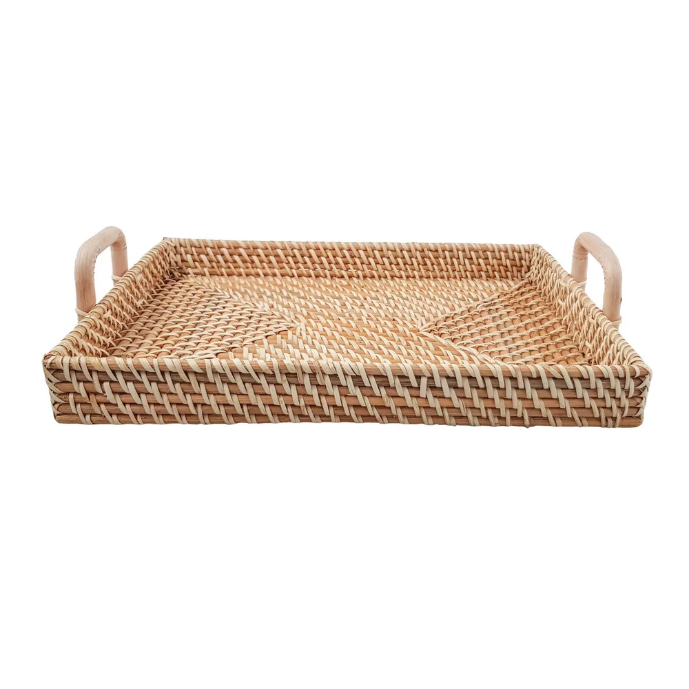 Ceramic Serving Bowl for Fruits or Salads, Bamboo Serving Dish Dinnerware bamboo salad bowl cheap price rattan tray and basket