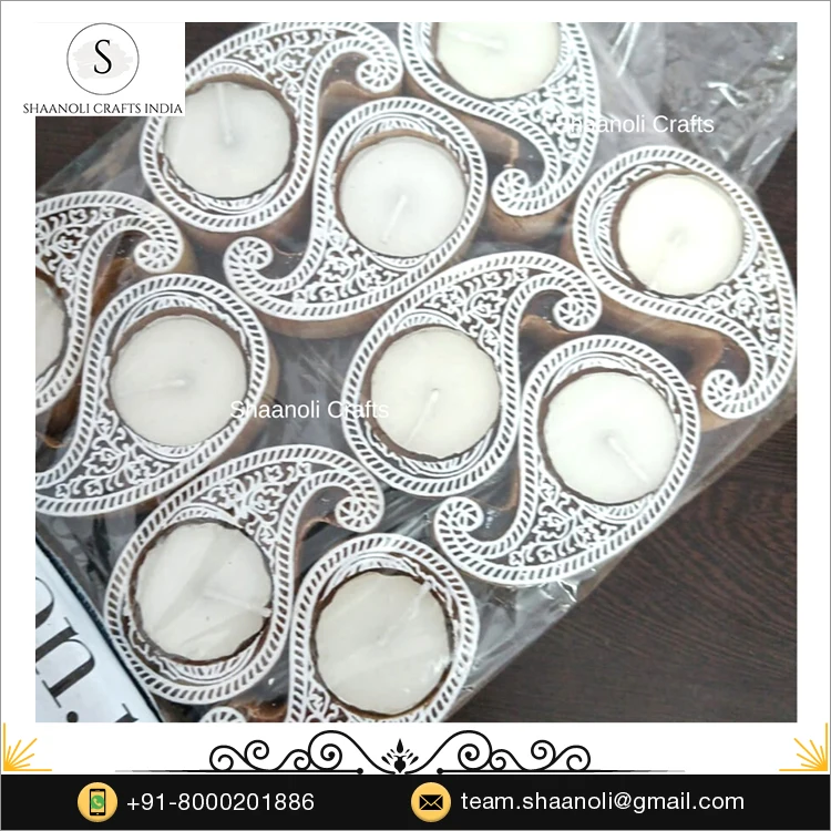 Handmade Decorative Candles With Handcrafted Wooden Candle Holders for Christmas and Wedding Return Gifts Designer Candle Holder