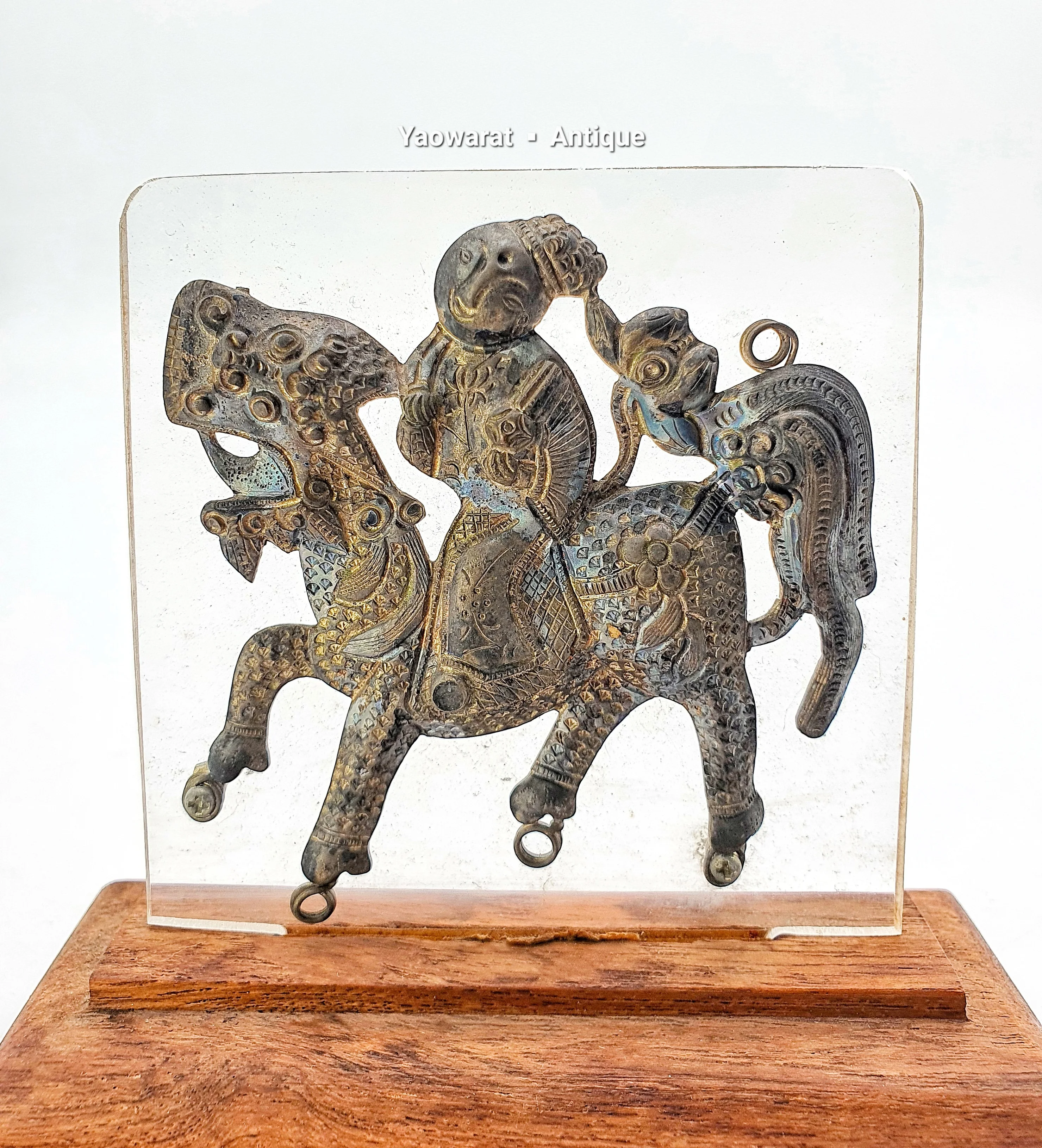 Antique Chinese Sterling Silver Kylin Amulet Which Represents Good Health Luck Good Fortune On Wood panel for Decorated collect