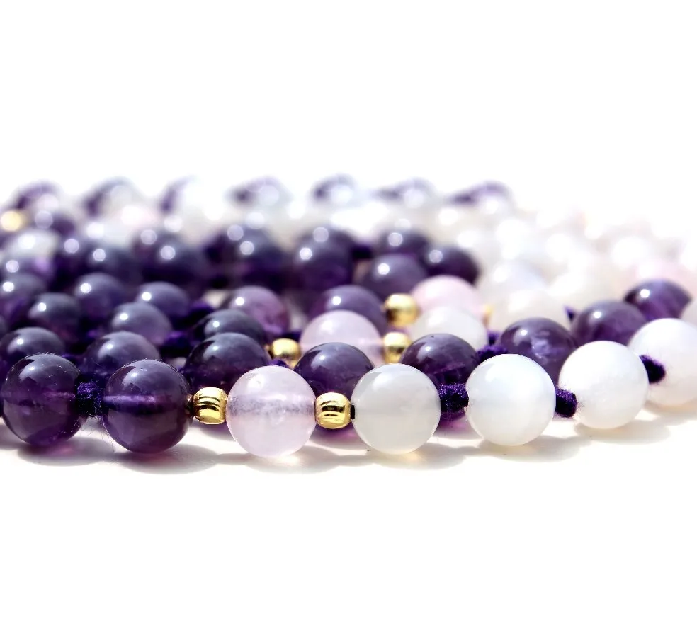 Handmade Indian Artist Beaded Necklaces Must Buy Pulsera Amethyst Yoga Jewelry 108 Knotted Mala Beads Rose Quartz Pearl Main