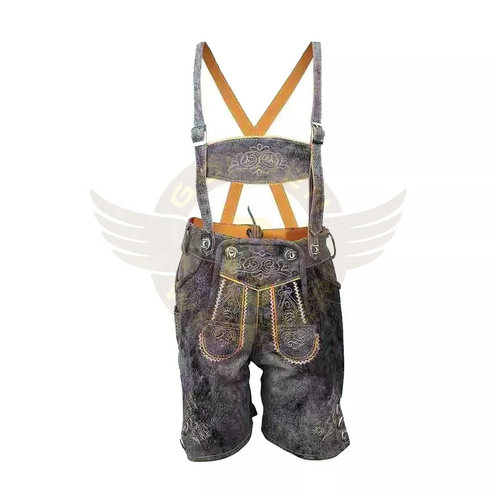 Golden Bavarian Lederhosen, Kniebund hosen, Men ledersosen trachten lederhosen leather pants with suspenders (Bavarian Garments