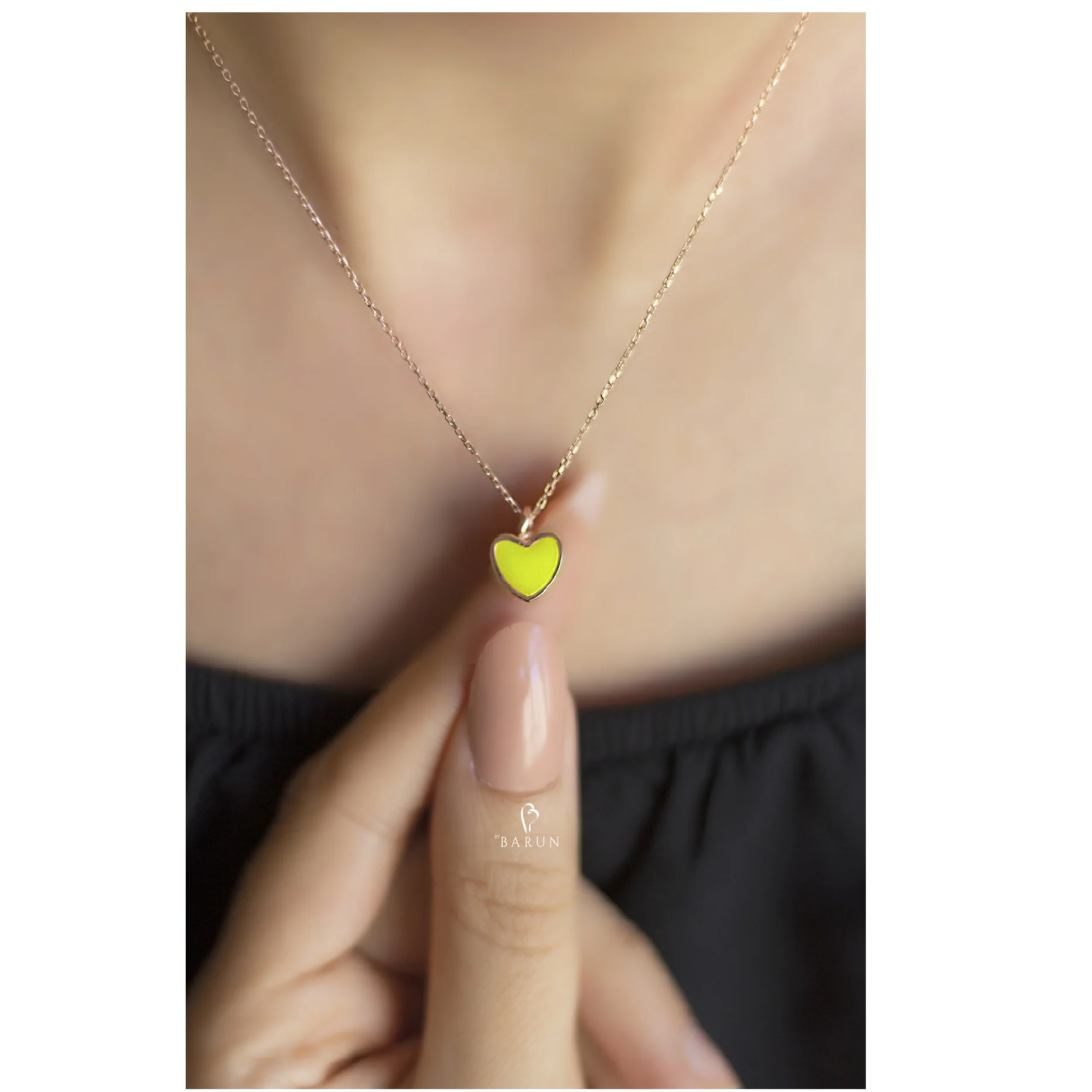 925 Sterling Silver Jewellery Necklace Neon Yellow Enamel Pendant  Minimalist Love Necklaces Gift For Her Heart  Necklace