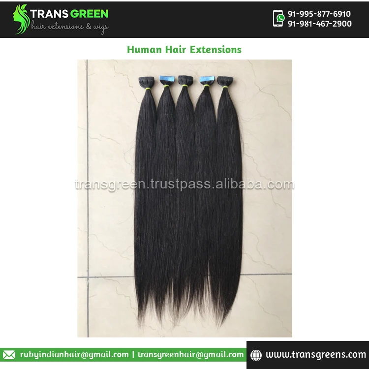 Virgin Hair 100% Raw Unprocessed Indian Temple Color No. 1b Tape In Hair Extension Human Hair Extensions from Indian Dealer