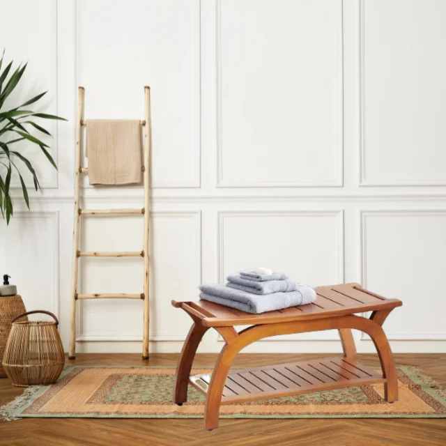 HOT SALE Bamboo Bath Chair Stool with Storage Shelf Durable Bath Spa Organizer Bench From Indonesia