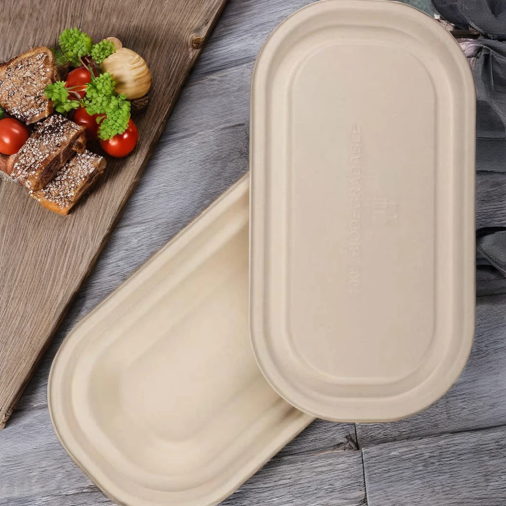 100% Natural Biodegradable Compostable Sugarcane Bagasse Disposable Round Container with Lid Food Use Wedding