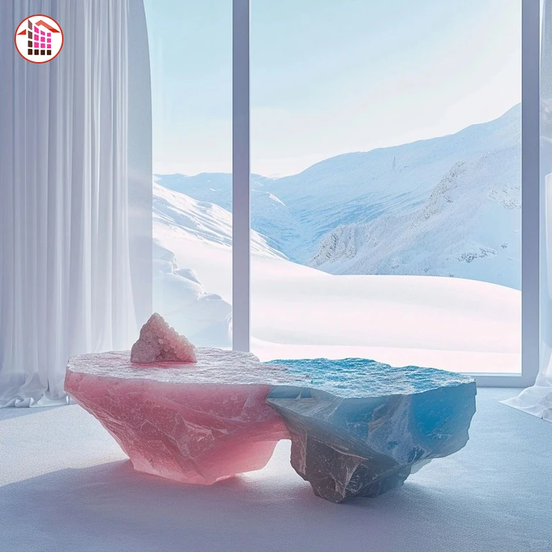 Luxury translucent stone coffee table backlit blue pink crystal dining table translucent pink onyx marble custom  table