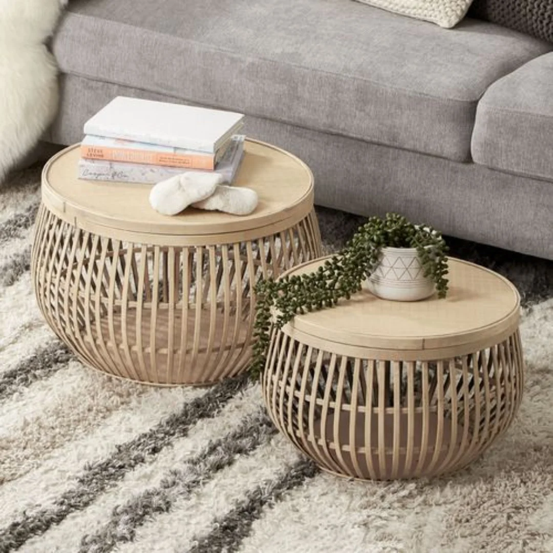 Rattan Wicker Coffee Tables Living Room Solid Wood Round Coffee Rattan / Wicker Coffee Tables Wood Furniture from Vietnam