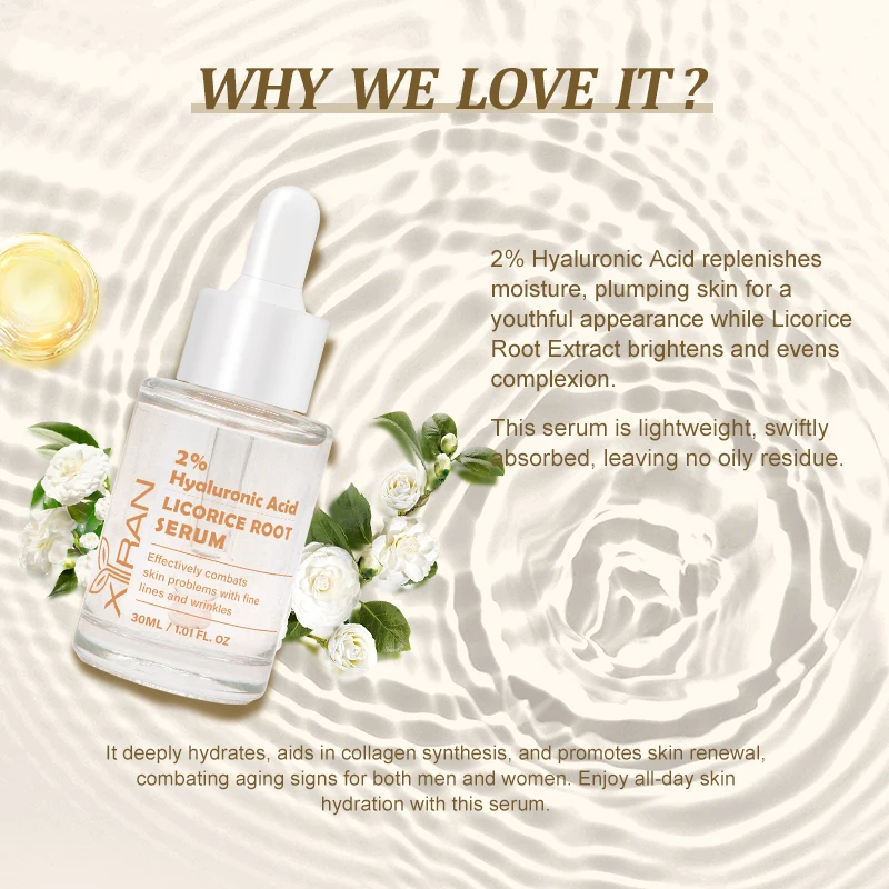 Private Label 2% Hyaluronic Acid Intensive Hydrating Face Serum With Brightening Skin Licorice Root Booster Serum