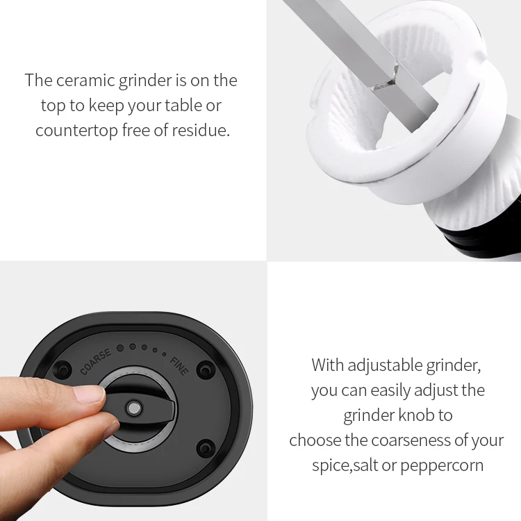 Premium Adjustable Pepper Sea Salt Grinder Manual Kitchen Electric Spice Mill Set for 2