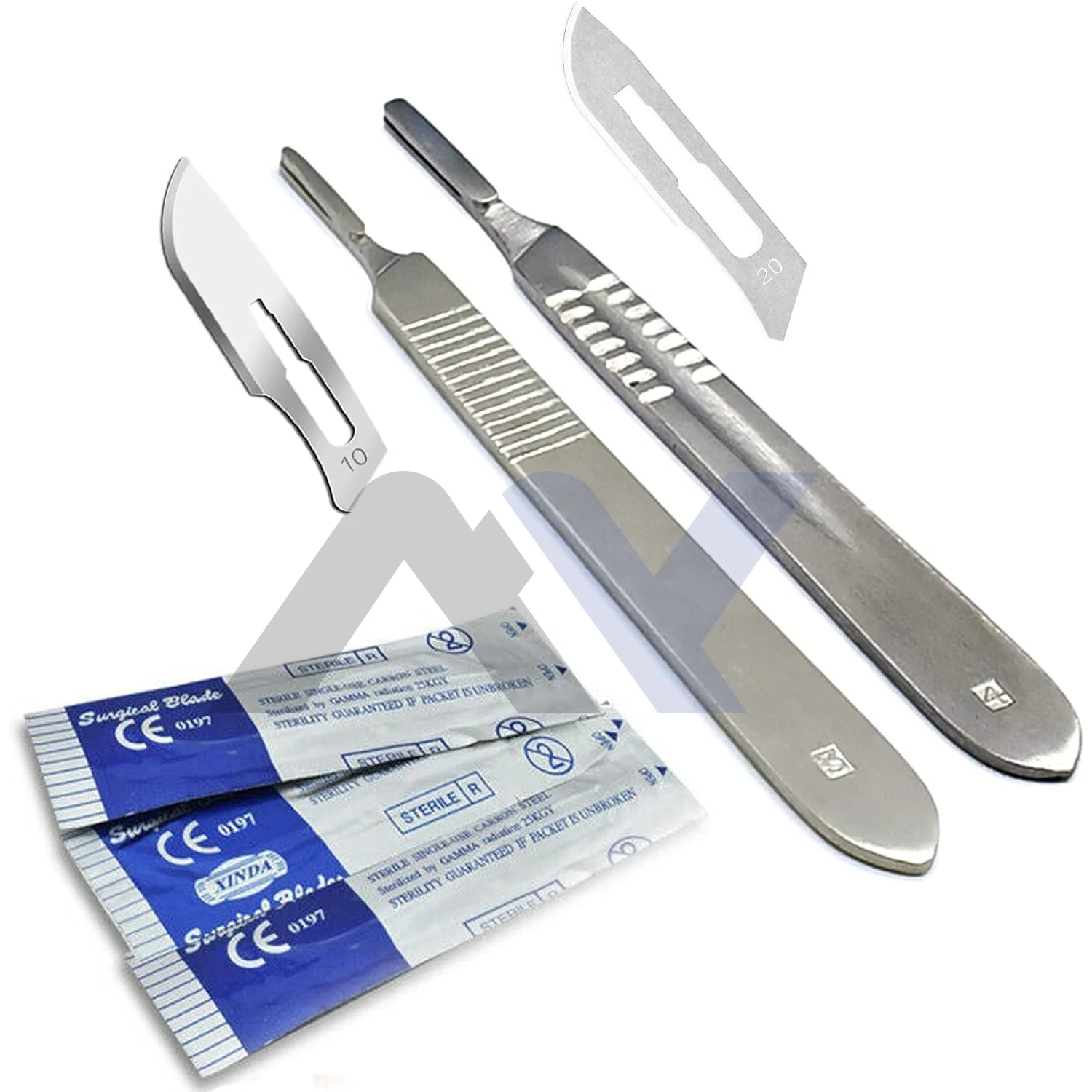Premium Set of 2 Scalpel Handles, Includes #3 and #4 Handles with 2 Free Sterilized Blades - Surgical Grade Stainless Steel