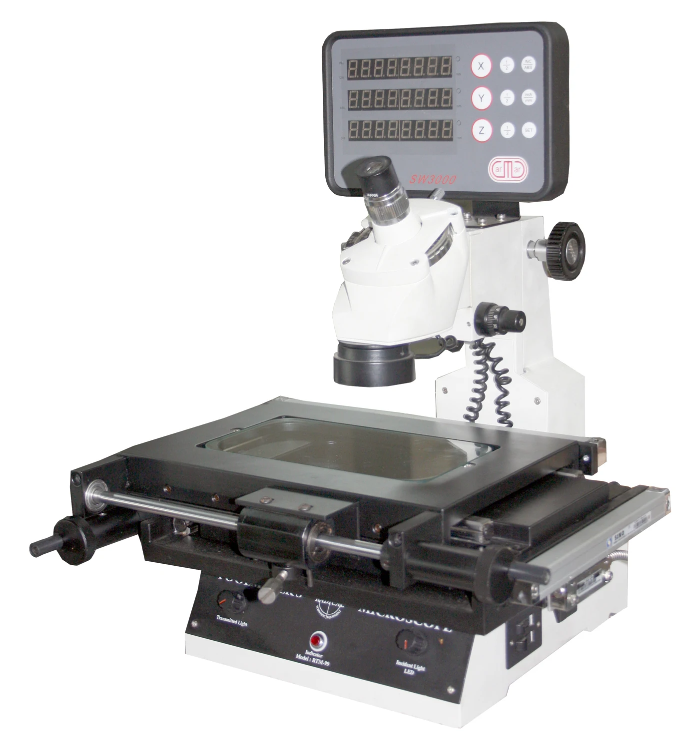 Advanced Toolmaker Microscope with Digital Read Out (DRO) Model RTM-99A The well designed basic unit with long working objective