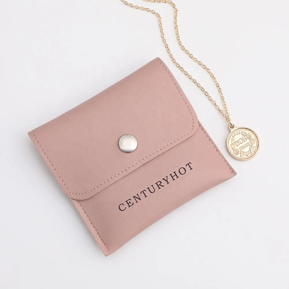 Custom Dark Pink  8*8cm PU Leather Jewelry Pouch  Bag Ring Bracelet Necklace  Bracelet Pouch Bag PU Jewelry Pouch  Bag With Logo