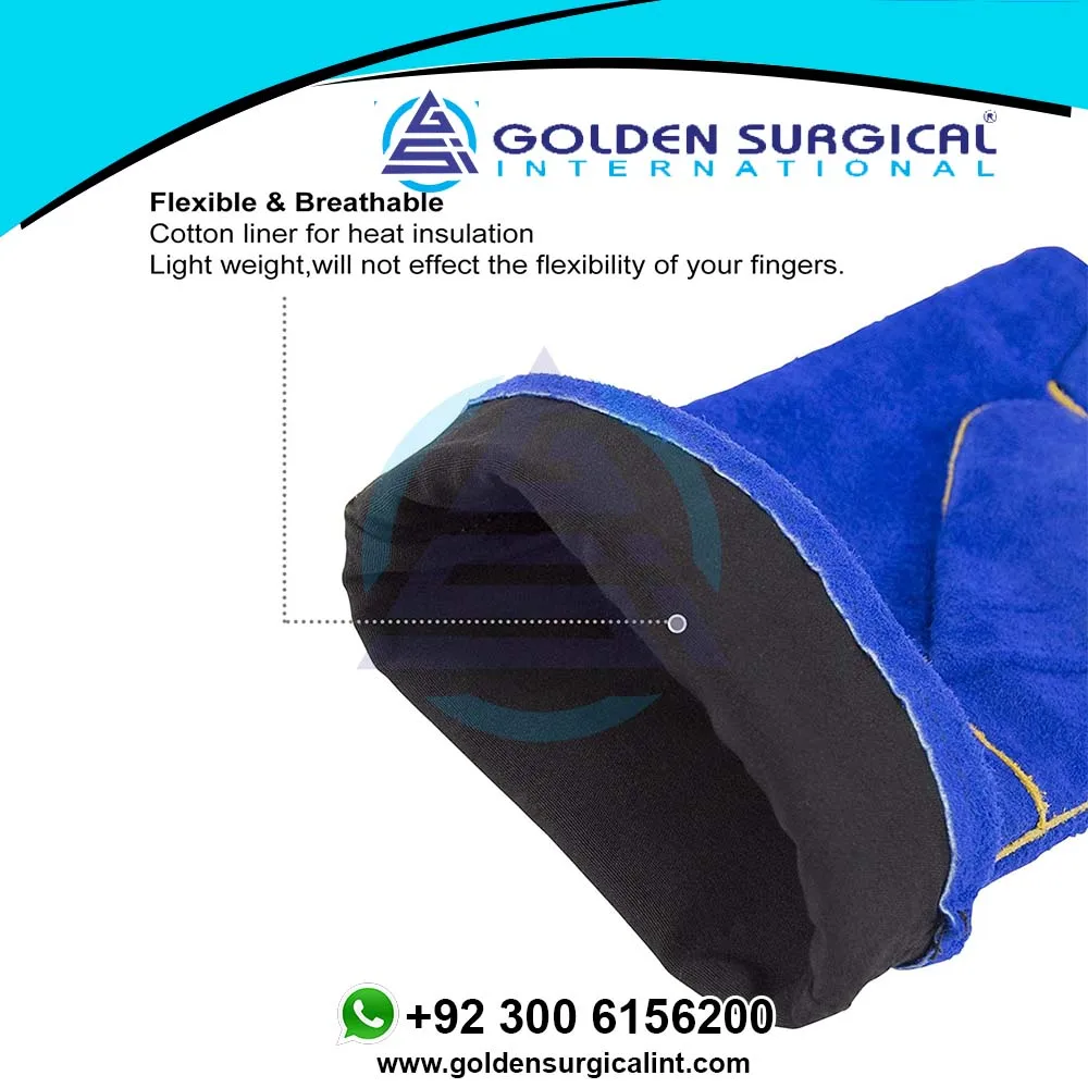 Перчатки для сварки термостойкие голубые кожаные перчатки 14 дюймов Mig Tig барбекю печи кемпинга печки