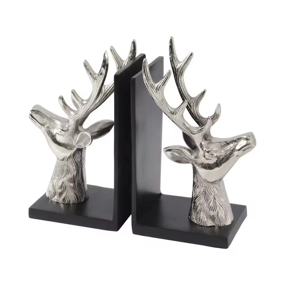 Reindeer Head Bookends Silver And Black Color Attractive Design Greatest Quality Organizer Book Holder For Table Top Decorative