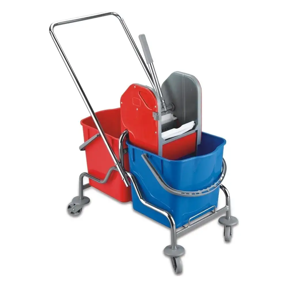 Hotel-Use Double Bucket Cleaning Trolley Press Replacement Plastic Material Cleaning Carts