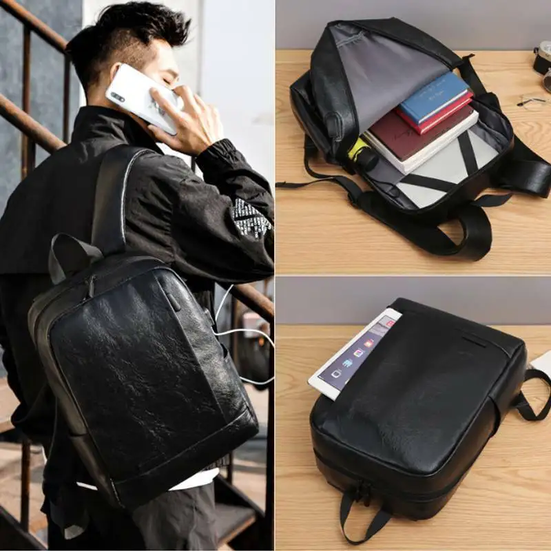 Slim And Expandable Laptop Backpack 16 Inch With USB Connector Business Bag Unisex Black Backpack Men