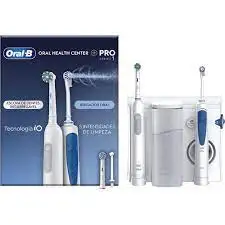 Oral-B Water Flosser, Oral Irrigator Handle with 4 Nozzles, White & Light Blue