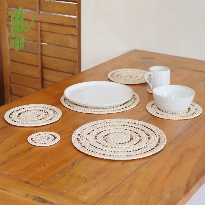 DINING ROOM SETS rattan coaster for drink coffee tea plates cups & saucers set round woven placemat classic furniture gifts