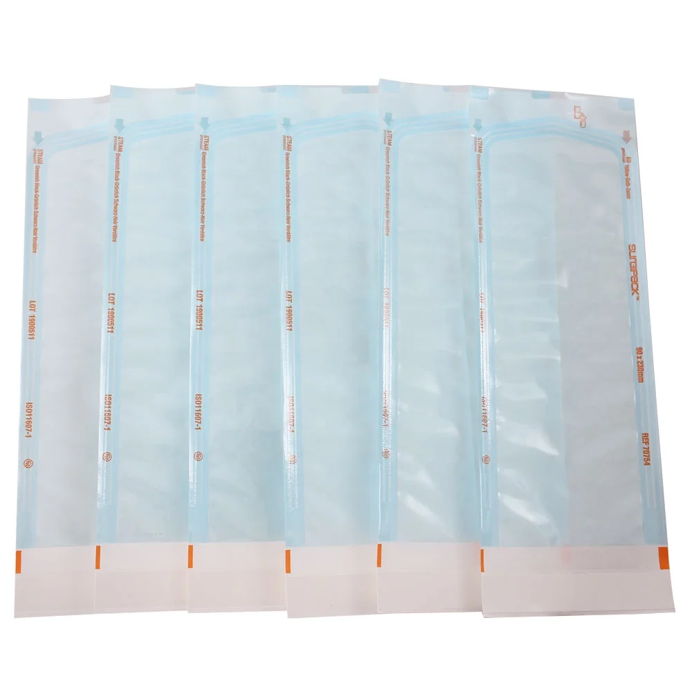 Medical grade steam OE sterile 1000 self sealing sterilization pouch bag clear blue for nail tools