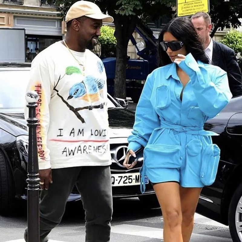 Kanye Kanye graffiti hand-painted skeleton bird round neck sweater ins men and women hip-hop loose top cross-border