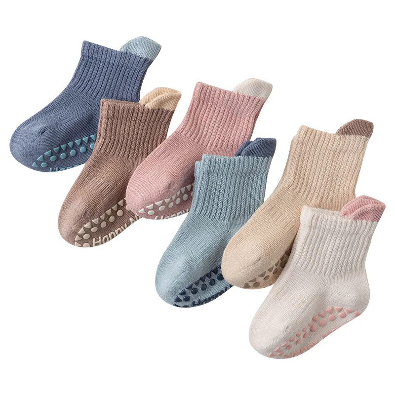Wholesale autumn winter combed cotton baby mid-calf socks solid color baby children non-slip bottom floor new born socks