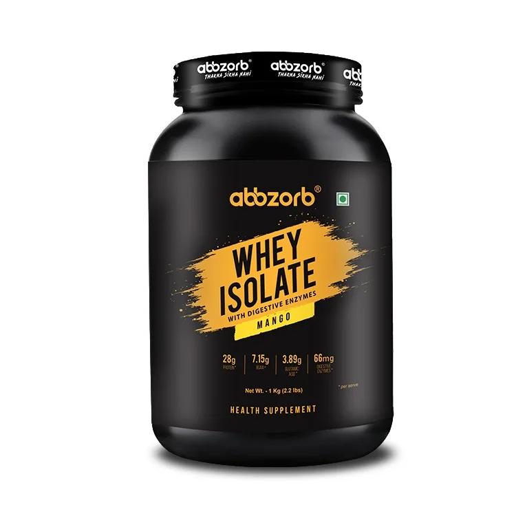 Quality Assured Whey Protein Isolate Mango Flavour 1kg (30 Servings) with Protein& Glutamic Acid For Muscles Growth Uses