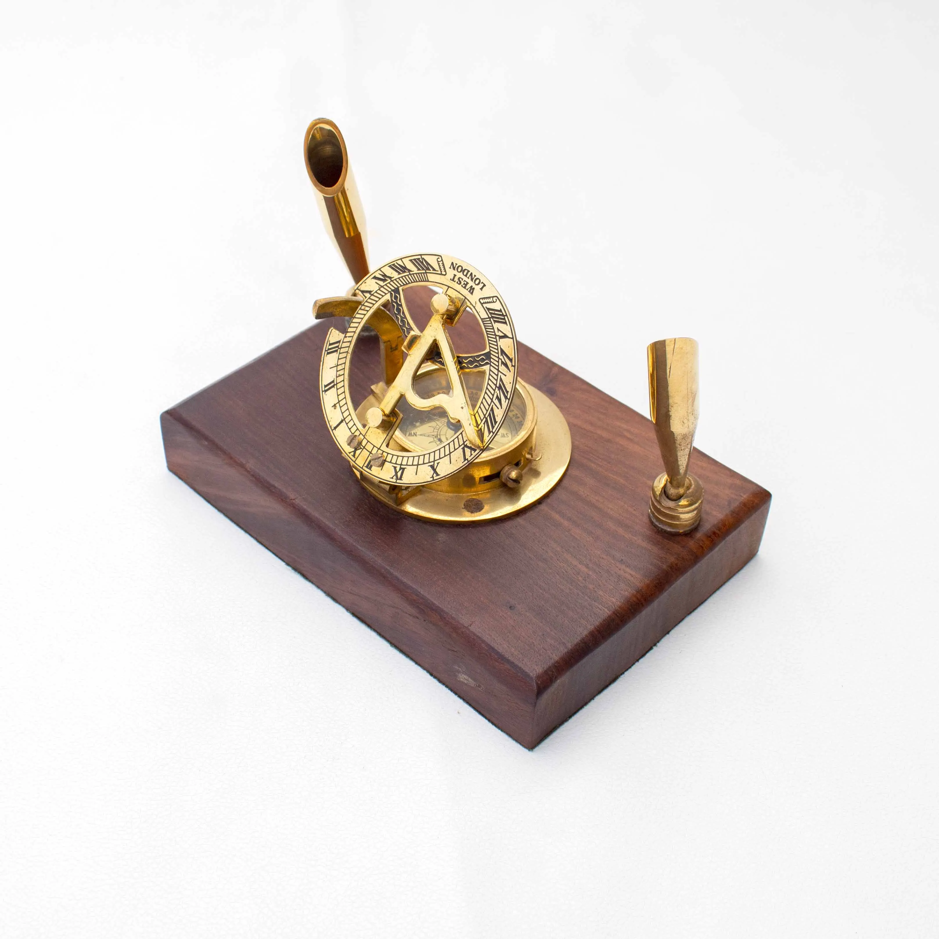 Brass Sunidal Pen Holder on wooden base