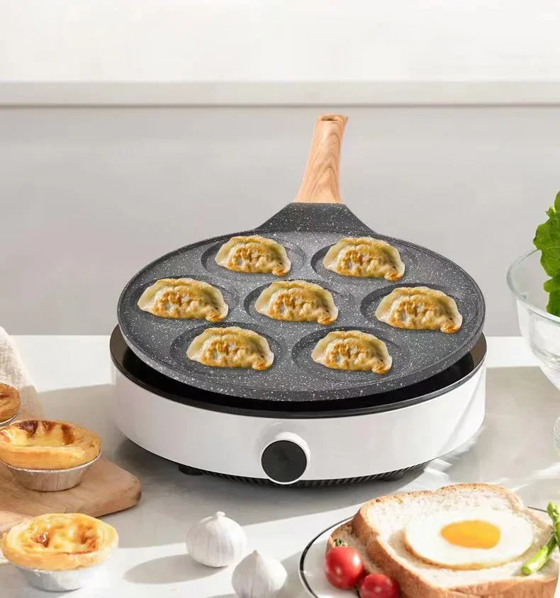 7 Cups circle Non Stick Pancake Pan Egg Pancakes Cooking Pans Waffle Maker Frying Pan With Wooden Handle