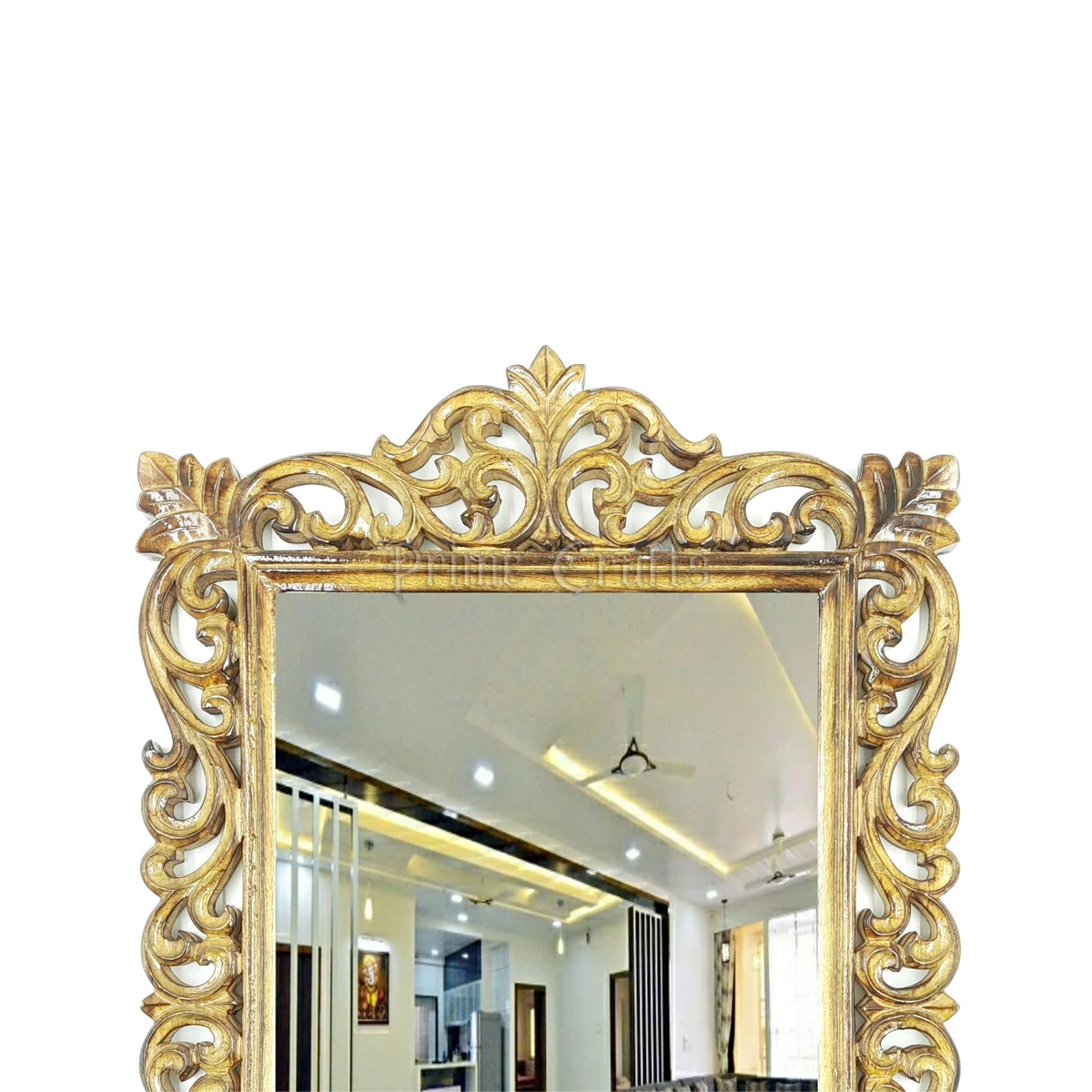 Luxury round Rustic Mirror Handcrafted Wooden with Natural Color Carved Wood by AYAANS CREATIONS Wall AC-5440