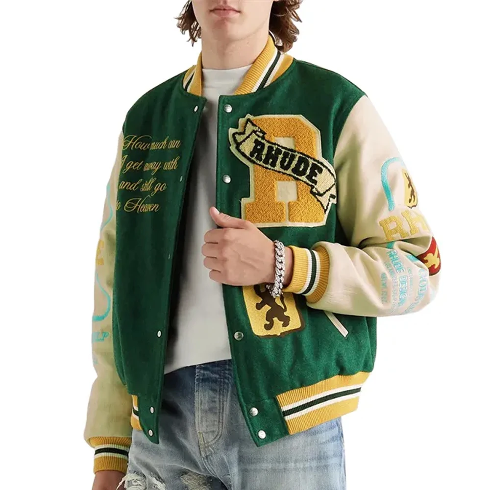 Custom Wool Letterman Bomber Baseball Varsity Jacket for Man Leather Sleeve Chain Chenille Embroidery baseball  varsity jacket