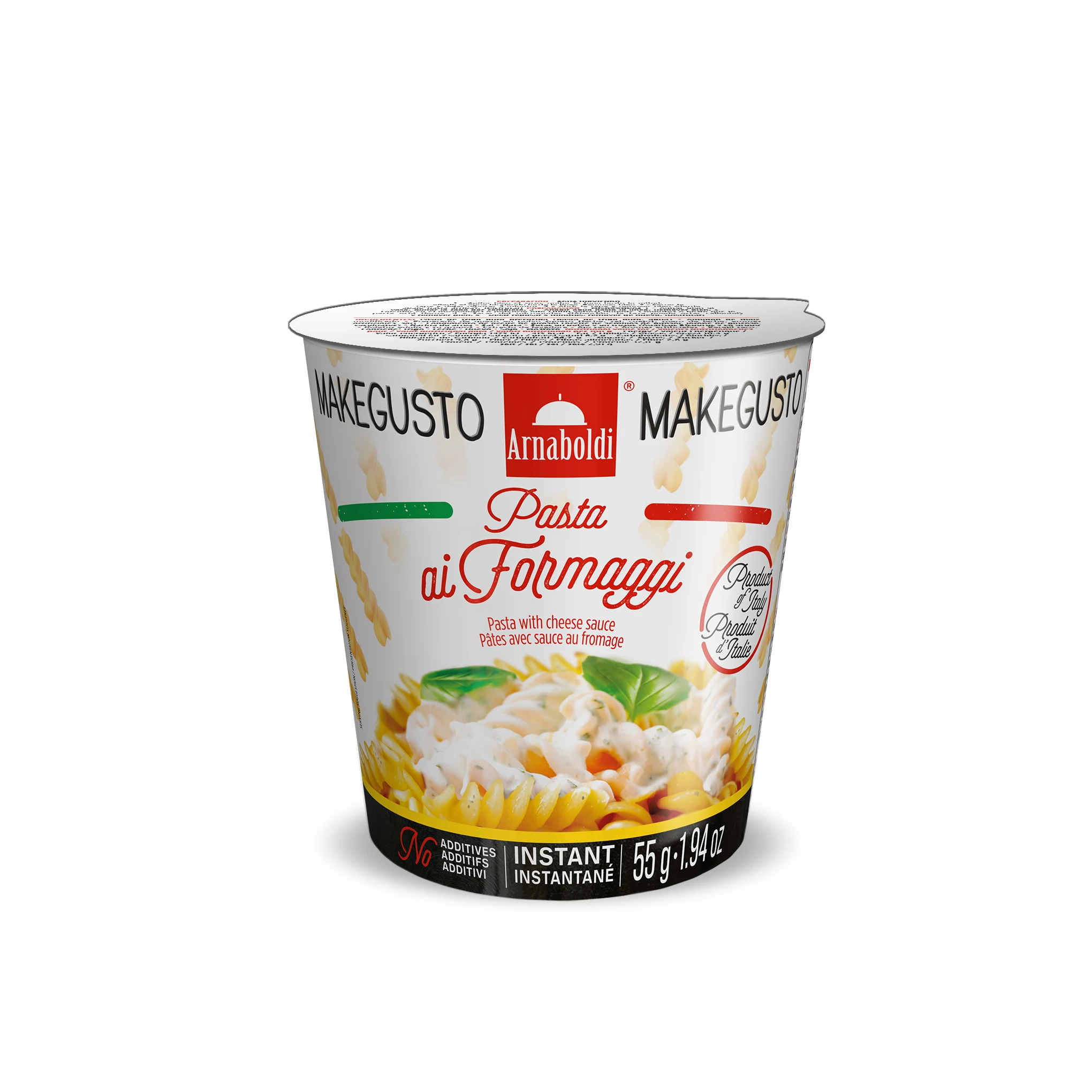 Made in Italy  Top Quality Italian Instant Pasta Cup FORMAGGI 55g Durum Wheat pasta Fusilli with Cheeses powder sauce