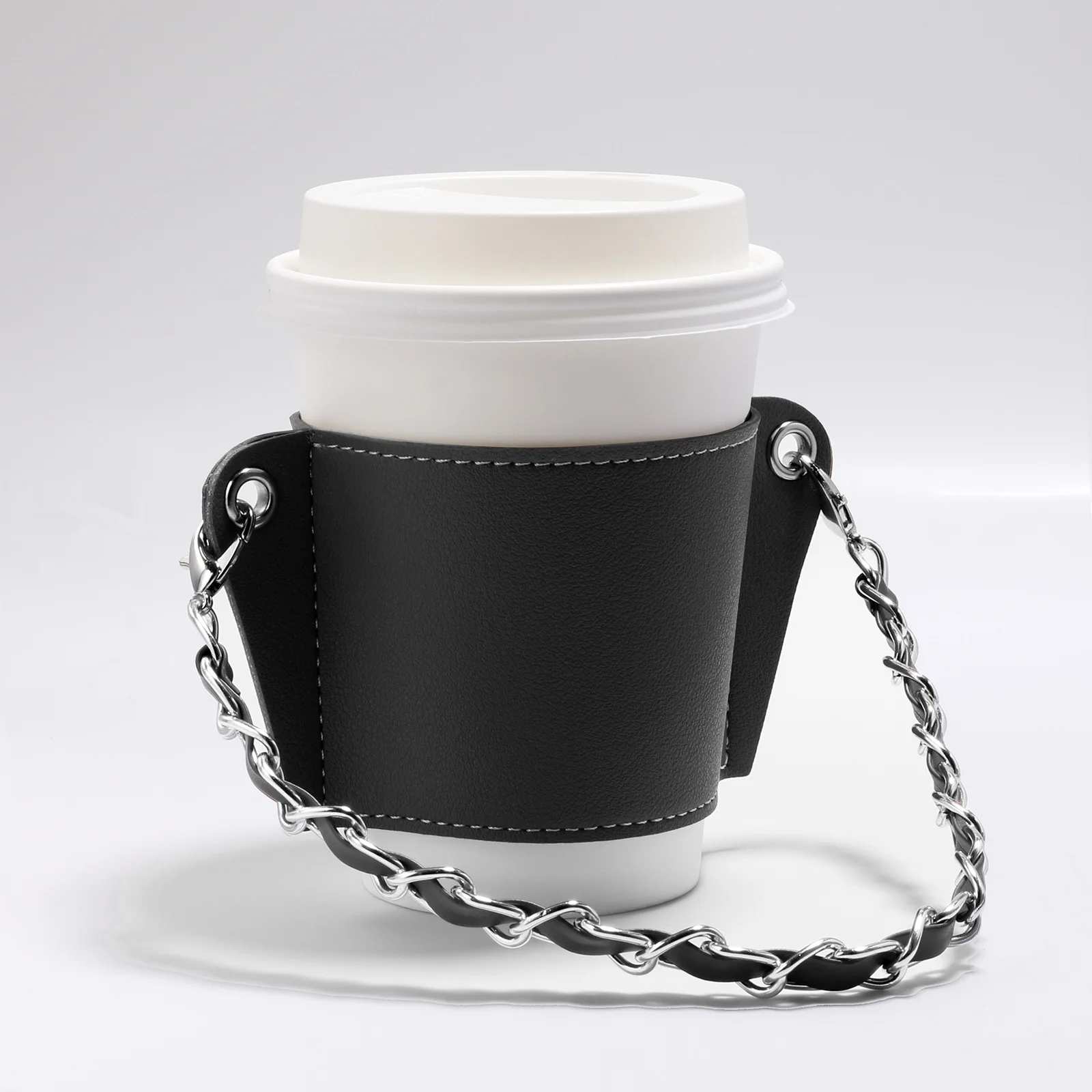 Hot Selling Product Leather Tea Cup Sleeve With Chain Handle Bubble Tea Cup Holder Coffee Cup Sleeve Cover