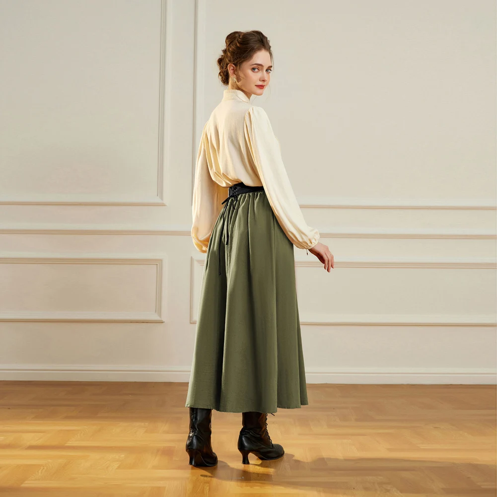 OEM Ladies Gothic Renaissance Maxi Swing Elastic Waist Belt Decorated A-Line Custom Vintage Long Womens Skirts