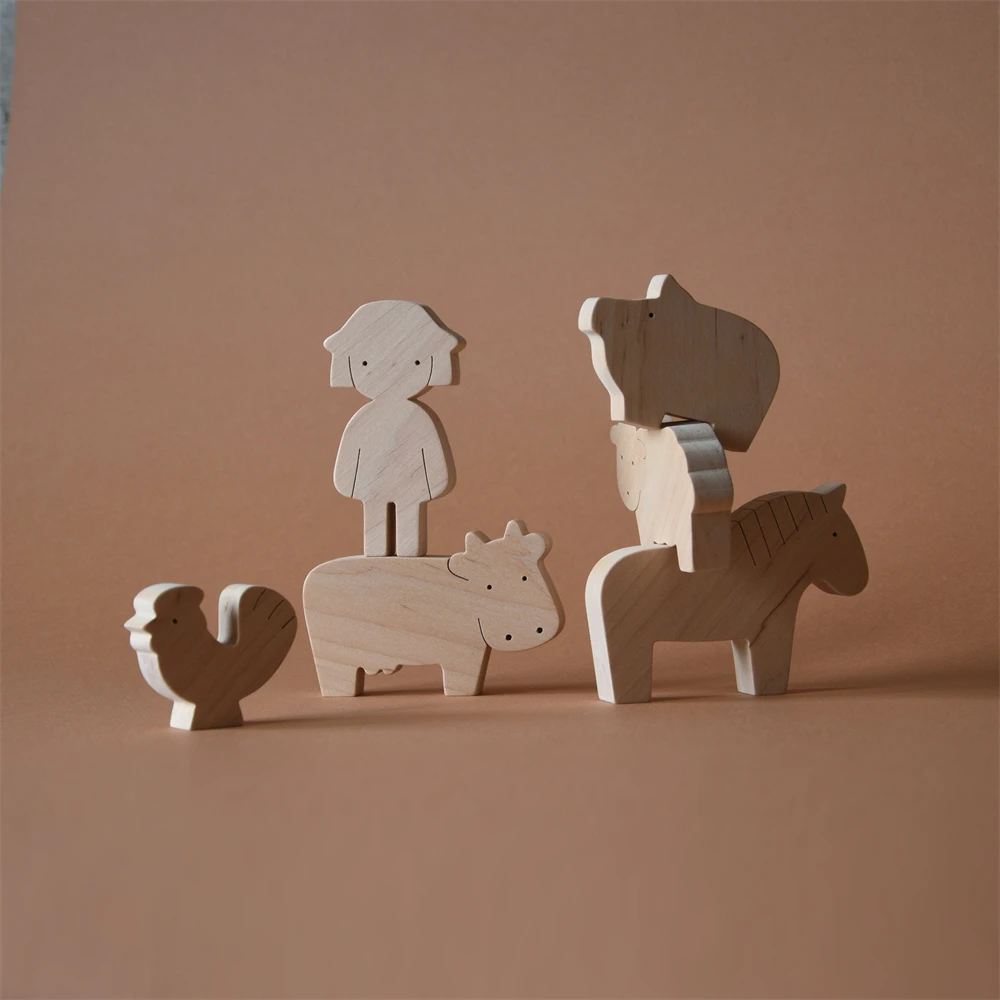 Wholesale Custom Handmade Little Girl Farm Animal Toddler Gifts Wooden Balance Montessori Educational Toy Set