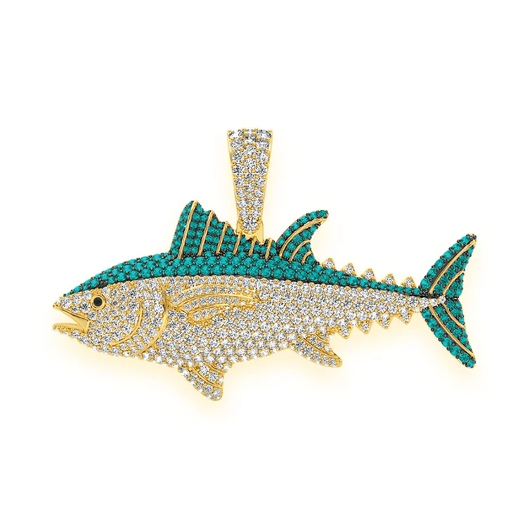Leading Supplier of 4.4 CTS and 35 Grams 925 Silver Luxury Fashion Jewelry Custom Bluefin Tuna Moissanite Diamond Pendant
