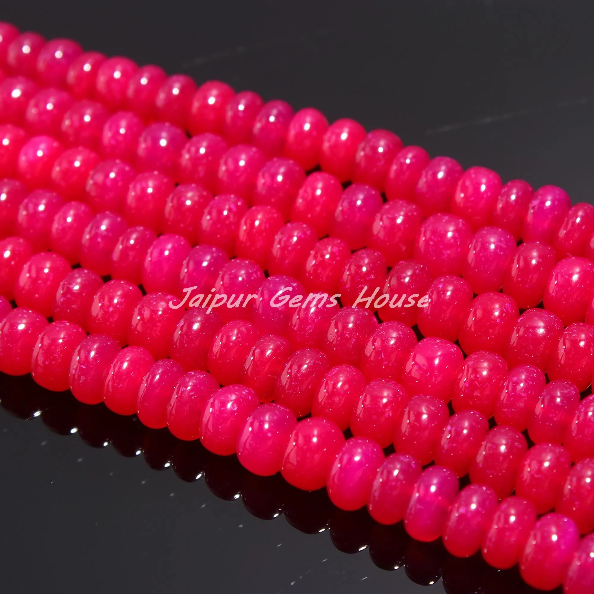 Natural Hot Pink Chalcedony Smooth Rondelle Beads 8mm Pink Chalcedony Gemstone Beads High Quality Chalcedony Crystal for Jewelry