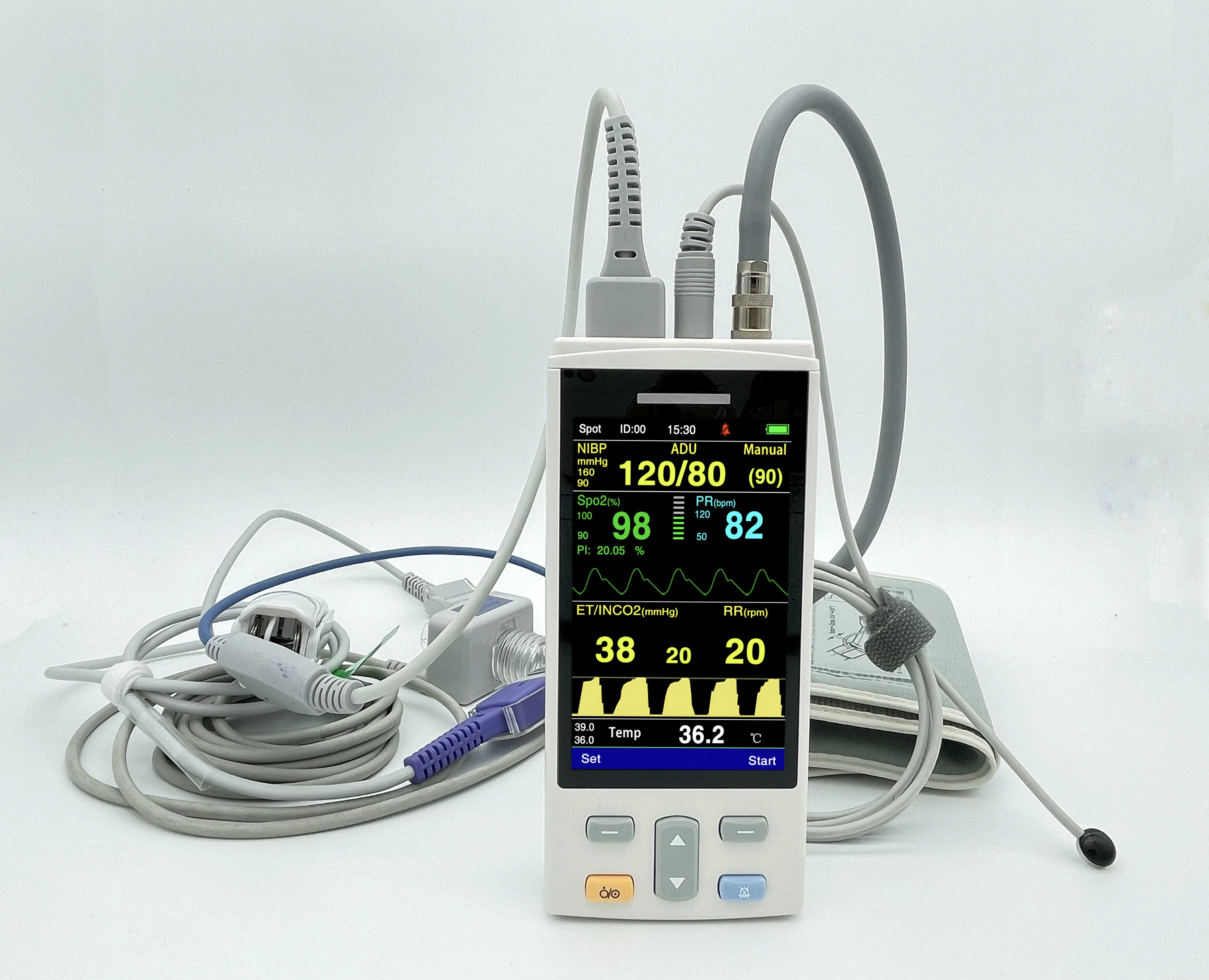 VT300H 4-дюймовый портативный капнограф/spo2 насыщенный/nibp/temp монитор пациента ETCO2 монитор