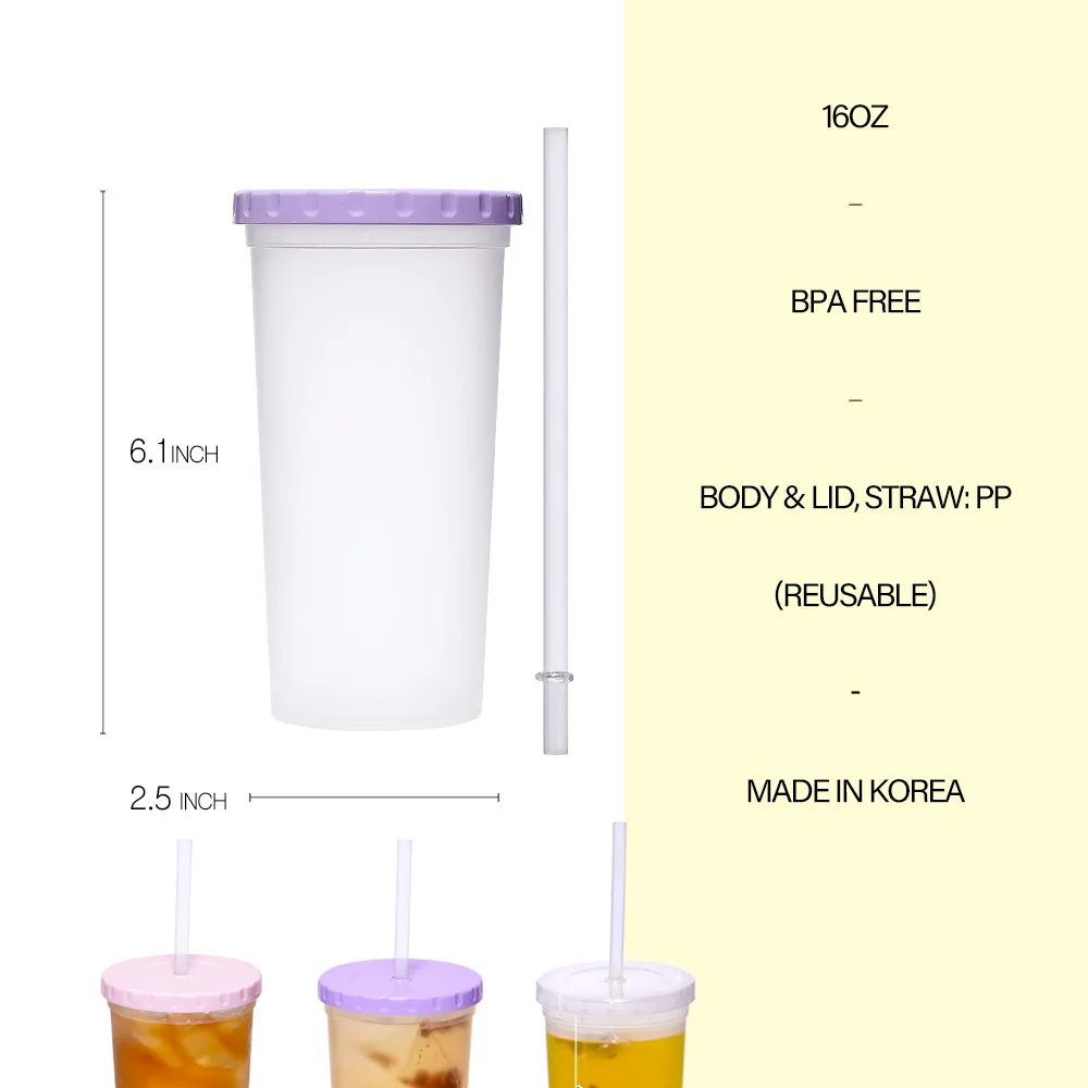 Well-made Korea Reusable Plastic Tumbler with lid and straw 16oz Custom Plastic Tumbler with Straw 16oz