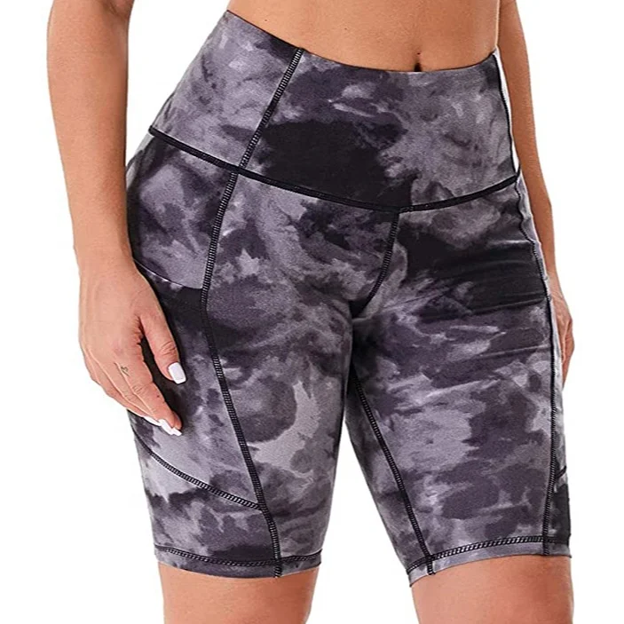Wholesale Women Running Camo Printed Yoga Leggings With Pocket Spandex Sports High Waist Yoga Biker Shorts