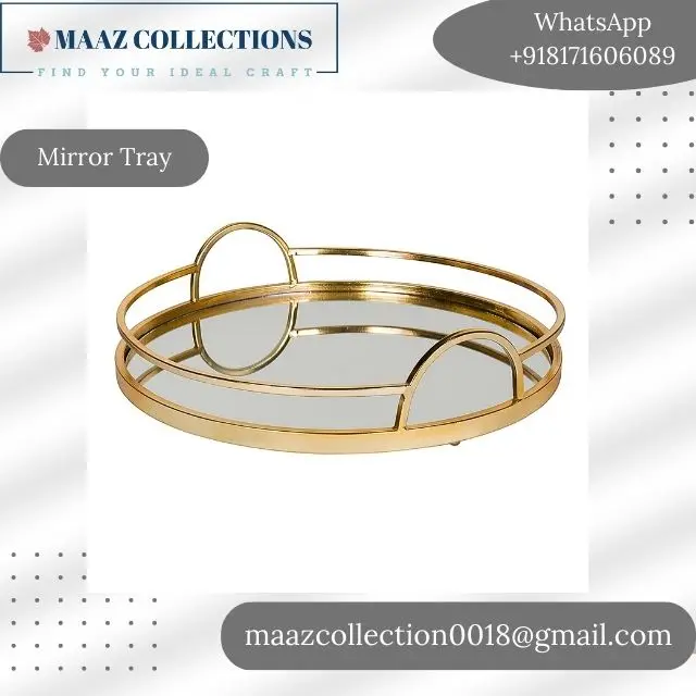 Golden Round Mirrored Tray Serving Tray For Home Decoration and Wedding gifts Makeup Cosmetic Perfume Organizer Tray