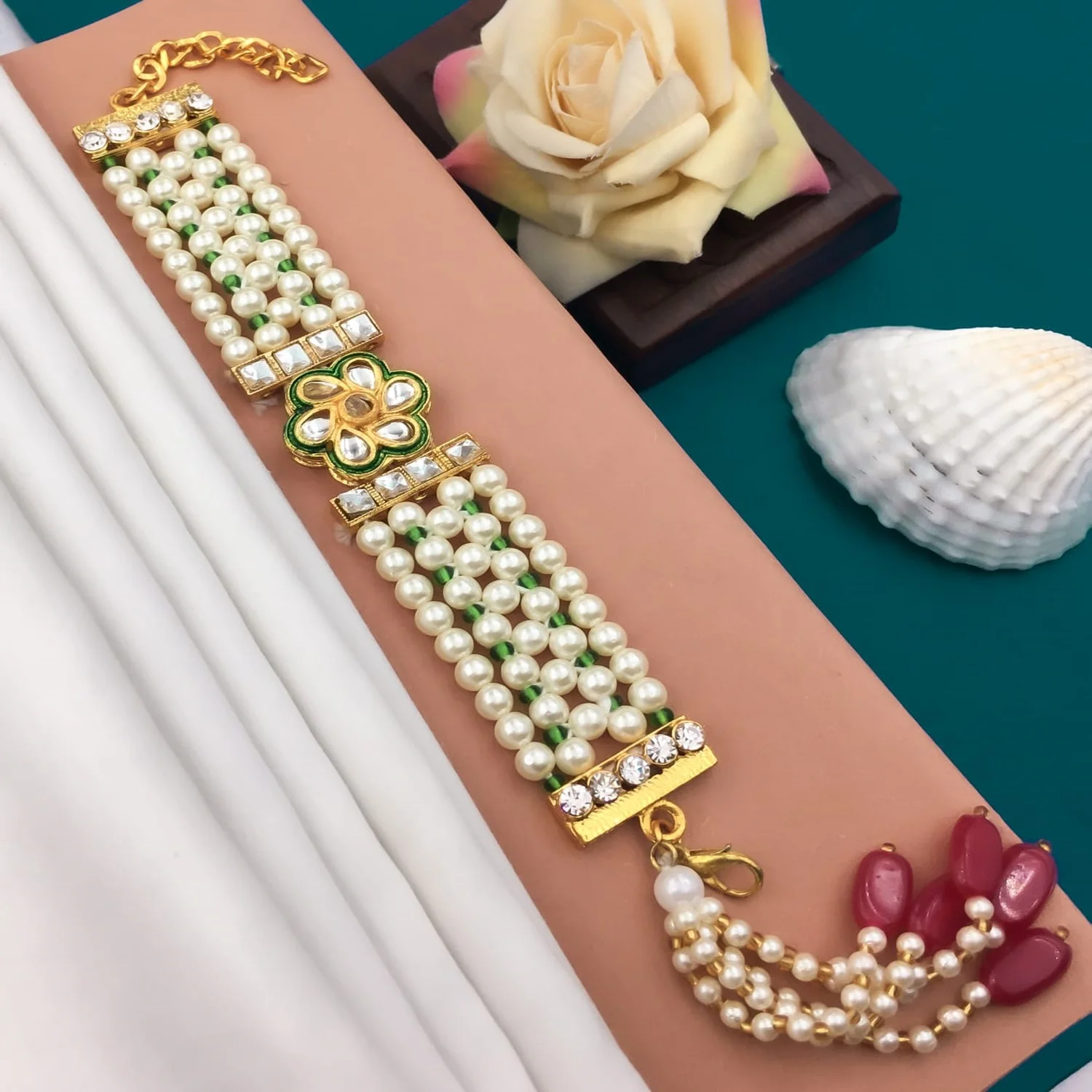 Wholesale Indian  Fresh Water Pearl Bracelet Women Jewelry  Wedding Wear  Gold Plated Beads  Stone Bracelet Femme