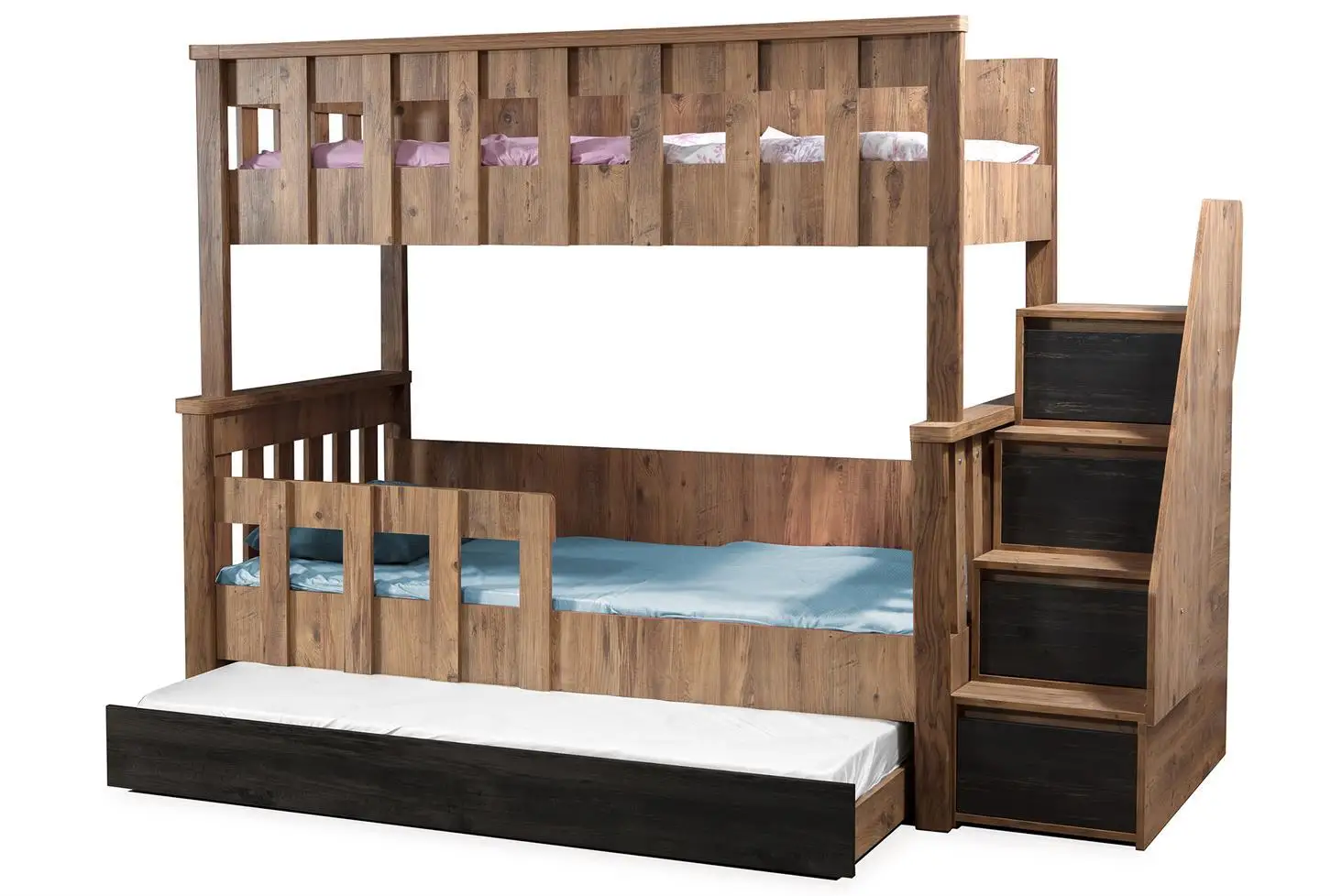 MDF solid wood kids bunk bed bedroom furniture boys bunk bed with stair case wardrobe Kids Wooden Bunk Bed For Kids With Desk st