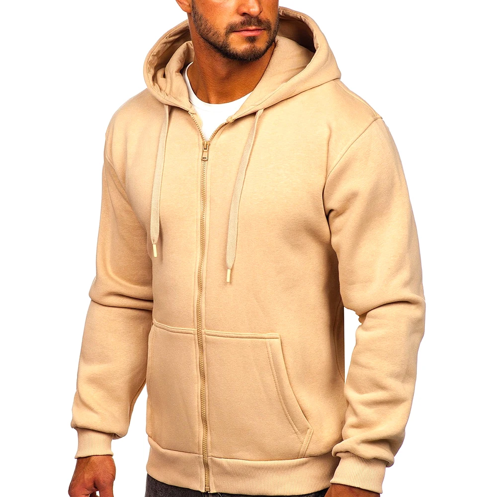 Custom Men Full Zip Up Hoodie Sweatshirt High Quality Blank Plain Long Sleeve Heavy Weight Wholesale Cotton Hoodie