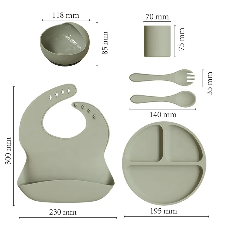 Oem Baby Feeding Supplies Food Grade Bpa Free Custom Logo 6 Pcs Tableware Silicone Baby Feeding Set For Kids