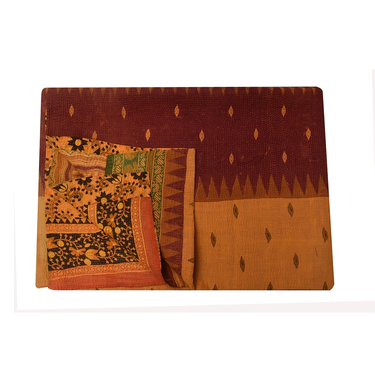 Reversible bedding decorative patchwork manufacturer Indian vintage kantha warm restful quilt throw bed cover