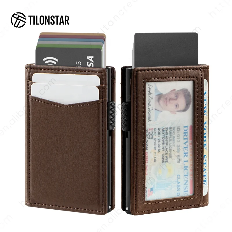 TILONSTAR TVC329 всплывающий кожаный бумажник RFID блокирующий автоматический держатель кредитной карты с Id Windows